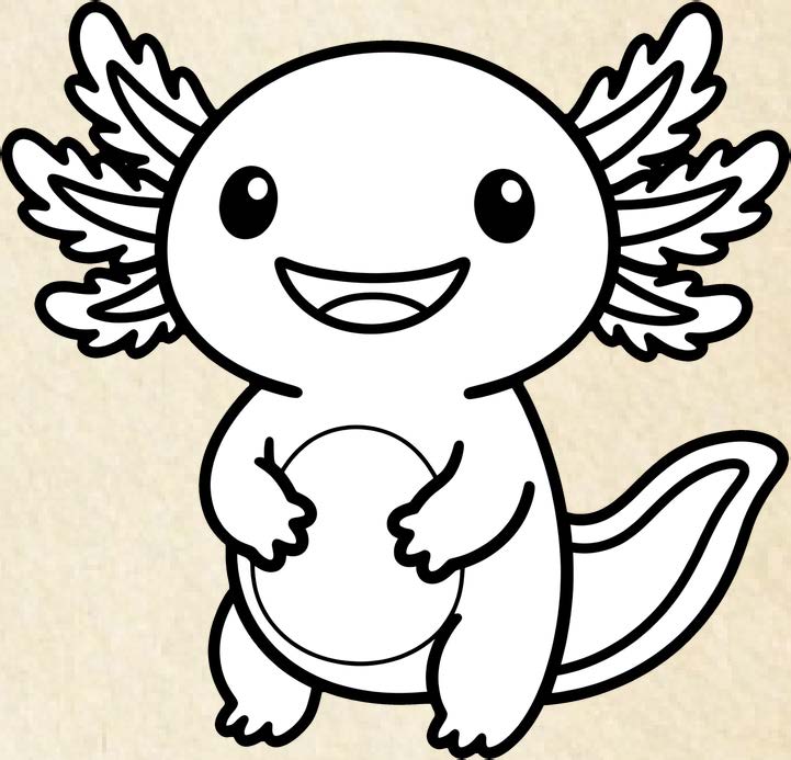 Handgezeichnetes Maskottchen: ein Axolotl